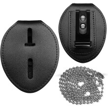 Ceiather Durable Badge & ID Holders, Leather Black, 3.54 x 3.39 x 0.39 in, 0.13 lb