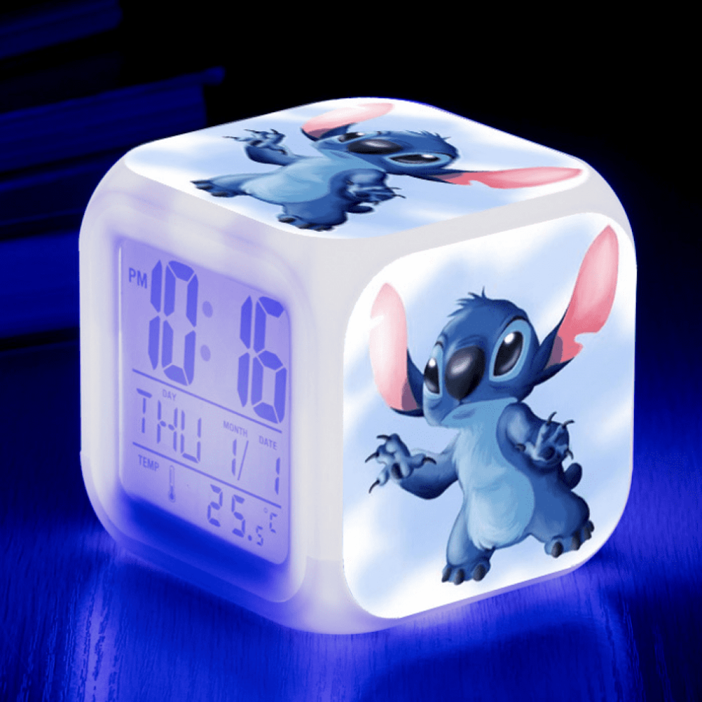 Hanntaoo Digital Alarm Clock For Kids, Cartoon Stitch Pattern 7 Color Led Wake Up With Thermometer & Night Gift For Boys Girls A93-1819 Light