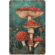 Vintage-Pilzmotiv, Vintage-Metallbild, Kunst-Metallschild, Vintage-Kunstdruck, Metallposter für Wohnzimmer, Badezimmer, 8x12 Zoll