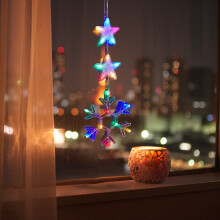 LSLJS Christmas Window Lights with Sucker, 9.4" Snowflake Colorful Pendant Lamp, Battery Operated 3 LED Hanging String Light, Xmas Ornaments Baubles