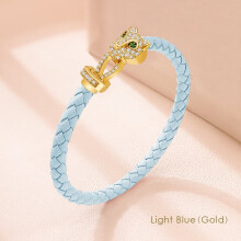 Klassisches Design, exquisites Geparden-Zirkon-Armband für Damen, geflochtenes Lederarmband, hochwertiges Geschenk für Paare, ideal für festliche