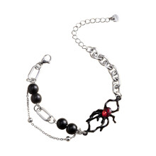 SUSHANG Perlenarmband mit dunkler Spinne – Halloween-Perlenarmband im Hip-Hop-Stil – Schmuck für Persönlichkeit und Temperament
