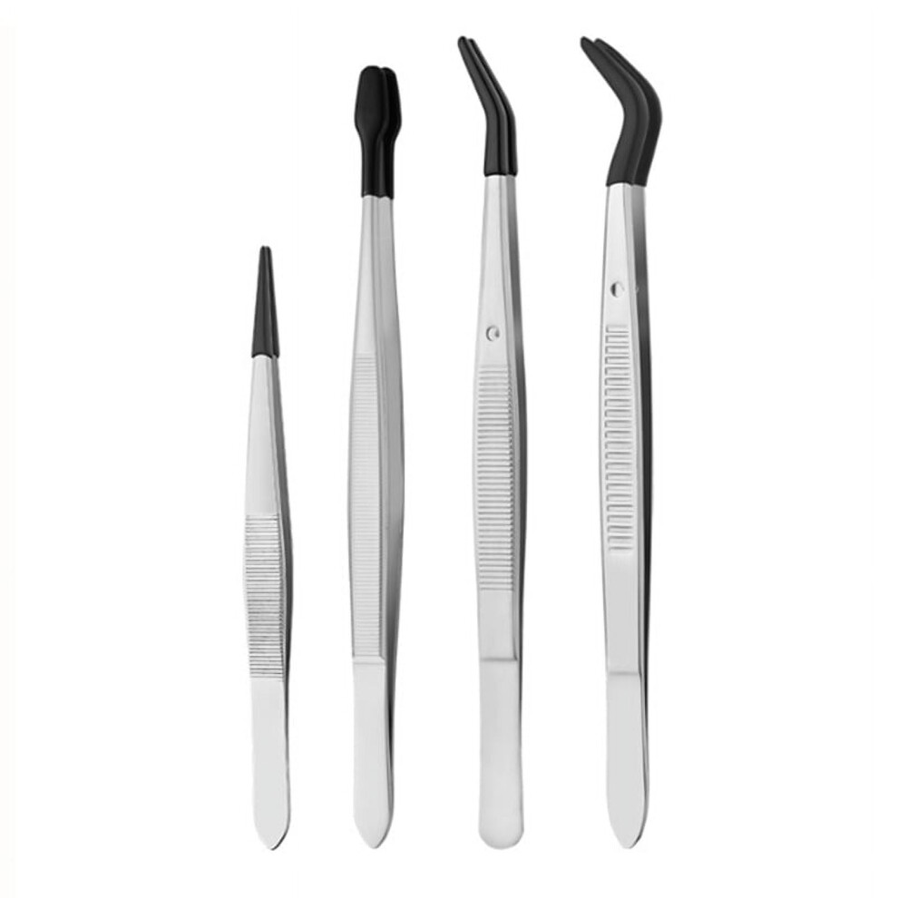 4Pieces Tweezers With Rubber Tips Tweezers Pvc Coated Tweezers Set, Rubber Straight/Flat Tip Tweezer Bent Tweezers Black 9395123417349