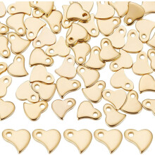 80 piezas de dijes de corazón chapados en oro de 24k, dijes de amor planos y pequeños con orificio pequeño para la fabricación de joyas DIY (1
