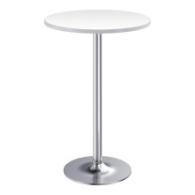 Pub asztal, kerek, bár magasságú, koktélasztal, fém talppal, obszidián asztal ezüst lábbal, 68 cm-es asztallappal, 99 cm-es magassággal,