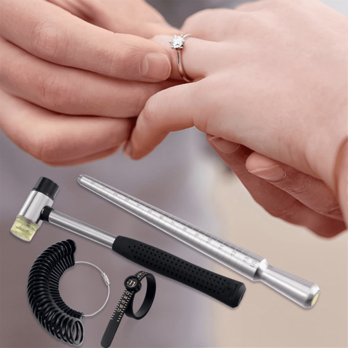 Ring Sizer Measuring Tool Set, Ring Sizer with Magnifying Glass, Integrated Conical Solid Ring Mandrel for Ring Repair 1