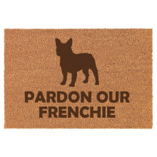 Pardon Our Frenchie French Bulldog Doormat Brown Natural Coir Rectangular Front Entry Non Slip Door Mat (16 in. x 24 in.)
