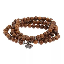 RSAMD Mehrlagiges Holzperlen-Buddha-Lotus-OM-Armband, tibetisch-buddhistische Mala-Anhänger, Rosenkranz-Imitation, rhodiniert