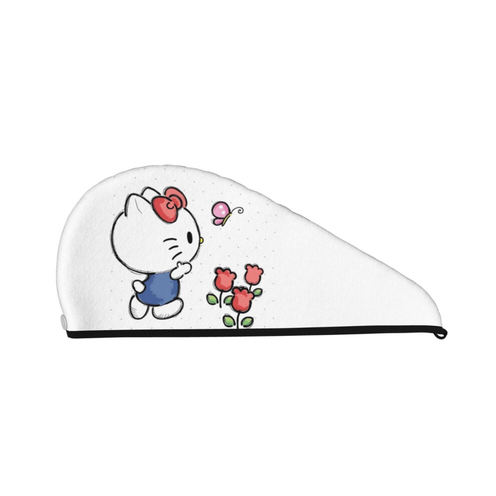 Coral Hello Kitty Velvet Dry Hair Cap Thickening To Increase Soft Absorbent Shower Cap