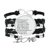Poesie-Zitat: Gib niemals auf! Unbesiegbares Armband, Liebesaccessoire, gedrehtes Leder, Strickarmband