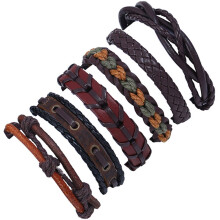 Fußkettchen für Damen, Lederarmband, geflochtener Schmuck, mehrlagiges handgewebtes Vintage-Armband, schwarz