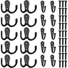 Lot de 20 patères vintage, dont 10 patères doubles et 10 patères simples, porte-manteaux muraux de style rétro.