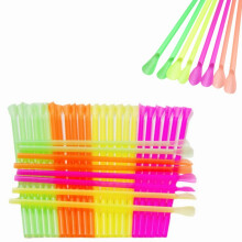 Happon 200 Pailles jetables avec cuillère, couleurs assorties, pailles à smoothie en plastique