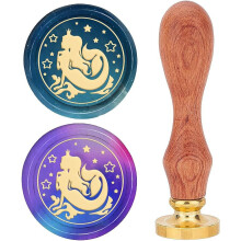 Zeemeermin-zegelstempel 25 mm, compatibel met afneembare messing kop, vintage sterren- en zeemeisjesdesign, houten handvat voor bruiloft, kerst of