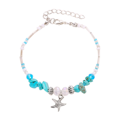 Χονδρική Kiplyki Ρυθμιζόμενες χάντρες Boho Turquoise με τιρκουάζ χρώμα και βραχιόλι ποδιού