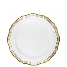 Collezione Aristocrat di VeZee: Piatti da insalata/dessert da 7,5 pollici con bordo bianco e oro: senza BPA, adatti a tutte le occasioni: confezione