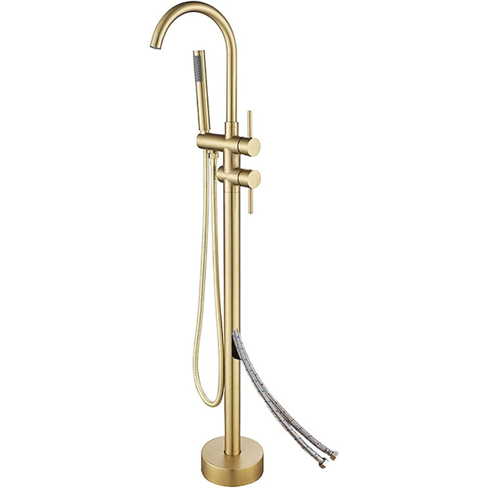Brushed Gold Freestanding Bathtub Faucet With Handheld Shower And 360 Swivel Spout Brass Floor Mount Tub Filler Type A1 9113335021051