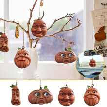 LHNFT Expressive Pumpkin Family Set of 4, Funny Halloween Decor, Resin Freak Pumpkin Figurines with Faces, Indoor Decorations