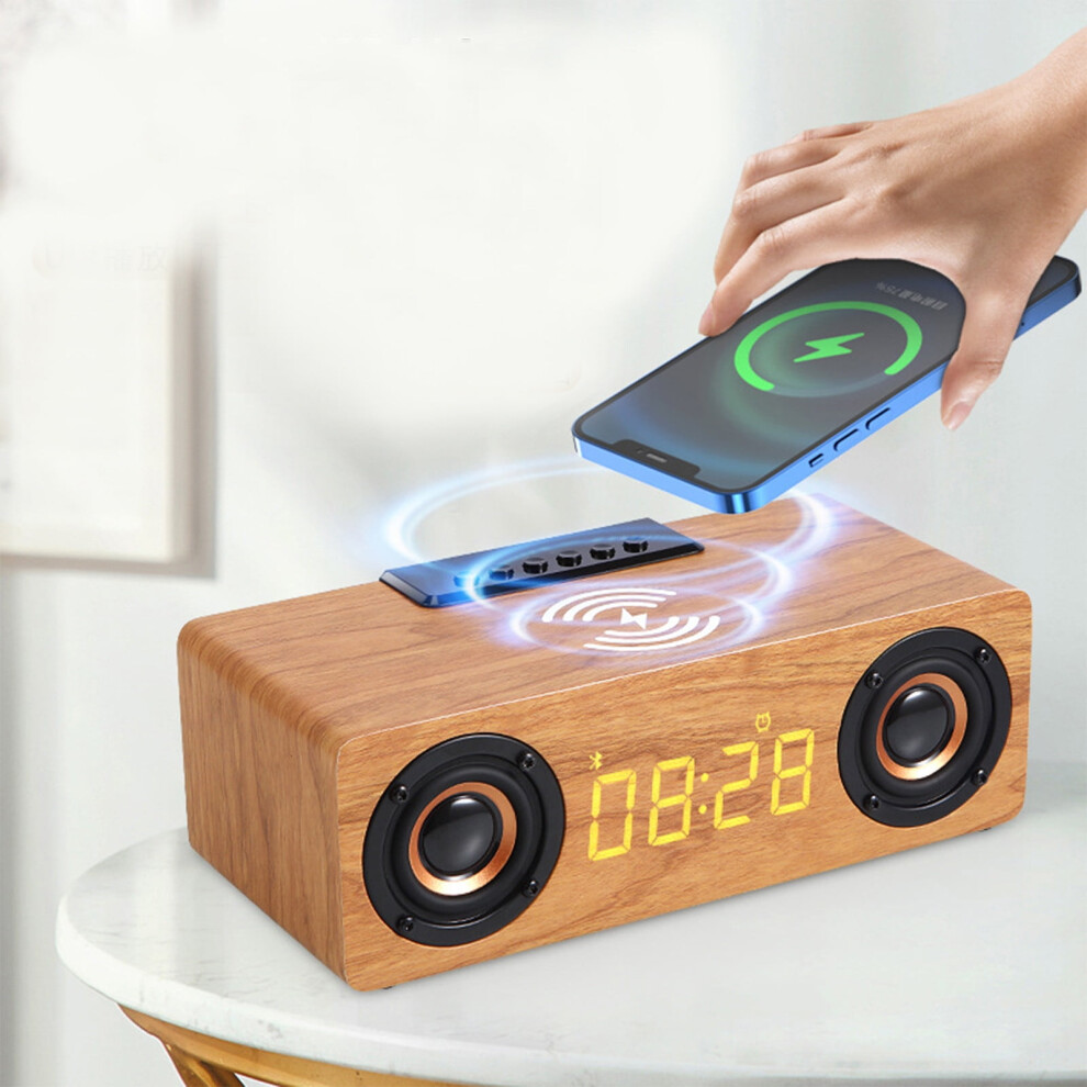Wireless Charger Portable, Wireless Charging Wooden Alarm Clock Bluetooth Speaker Wireless Charging 10W Mobile Phone Computer Audio 9110895163320