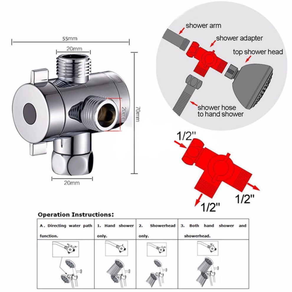 1/2 Inch Three Way T-Adapter Valve For Toilet Bidet Shower Head Diverter Valve 9071309660906