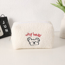 Bolsa de maquillaje de peluche con forma de oso y cordero de karymi para niñas, bolsa de almacenamiento grande con forma de corazón, estuche para