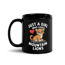 Mug noir brillant « Amoureuse des animaux », pour une fille qui adore les pumas (325 ml)