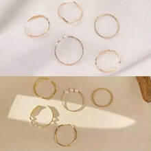 RSAMD5PCS Koreansk stil Enkle perlefingerringer Sett med åpningsbare justerbare ringer Jeweljo-1