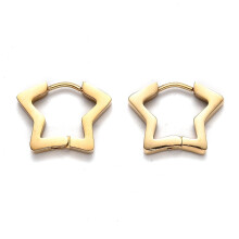 1 pár náušnic s hvězdou z nerezové oceli 304, zlaté, 14x18,5x3 mm, průměr pinzety: 1 mm