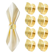 Lot de 8 ronds de serviette dorés, ronds de serviette en forme de feuille, porte-serviettes en tissu, décorations de table pour Pâques et mariages