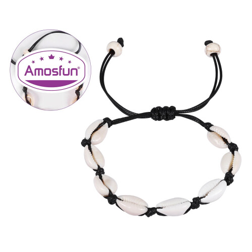 Bracciale Eease Boho Shell con ciondolo di perla sintetica per donna (nero) 2