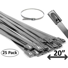 20" kabelbindere i rustfrit stål, kraftige metallåsebindere - 25 stk.