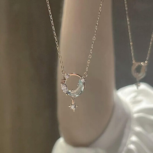 Colar RSAMD com pingente de lua vazada, estilo coreano, corrente prateada, joia feminina. 1
