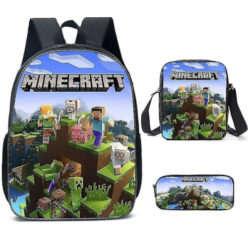 3 τεμάχια σακίδιο πλάτης Minecraft School Bag για αγόρια, σακίδια πλάτης με τσάντα messenger και