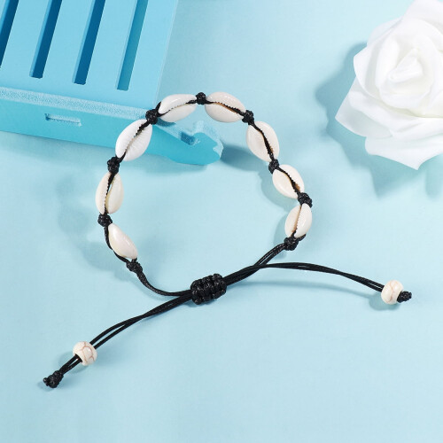 Bracciale Eease Boho Shell con ciondolo di perla sintetica per donna (nero) 1