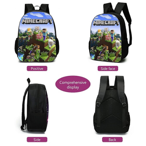 3 τεμάχια σακίδιο πλάτης Minecraft School Bag για αγόρια, σακίδια πλάτης με τσάντα messenger και 2