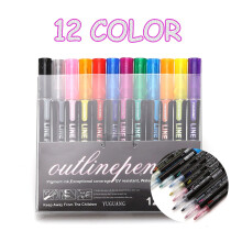 Stylo marqueur de couleur Cailmei Shiny Double-Line Outline Pen pour étudiants avec étui fluorescent rouge net double main (10 ml) B