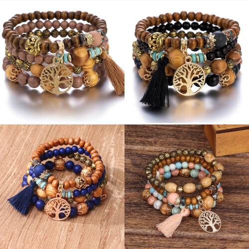 Bracciale creativo bohémien a strati con perline, elastico