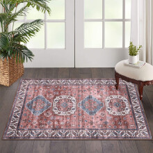 Garvee 3' x 5' Machine Washable Rug Persian Print Rug Vintage Distressed Rug Oriental Foldable Retro Floor Mat, Pink
