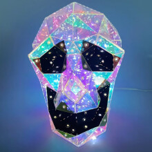 SUSUchens Crâne lumineux d'Halloween prismatique irisé à LED, décoration de bureau, veilleuse pour la maison et les fêtes, néon