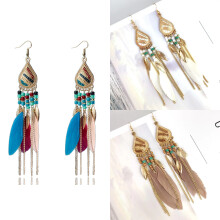 3 orecchini pendenti lunghi a forma di piuma in stile retrò, originali e di carattere, stile boho.