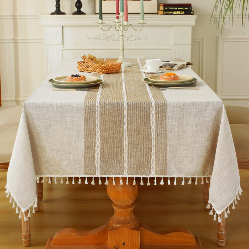 Τραπεζομάντιλο Laolitou Rustic Cotton Linen Waterproof, Τραπεζομάντιλο από λινάτσα για τραπεζαρία 1