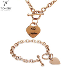 Tioneer Stainless Steel Heart Charm Bracelet / Necklace Oval Links or Hardware Link