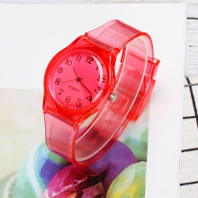 SUITABLE FOR ALL STYLES!Transparent Color Plastic PVC Strap Dial Ladies Fashion Quartz Watch 60% off!