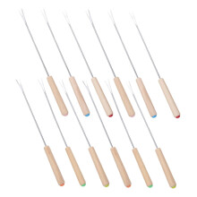 12pcs Stainless Steel Fondue Forks with Wooden Handles for Cheese Chocolate Dessert and Meat
