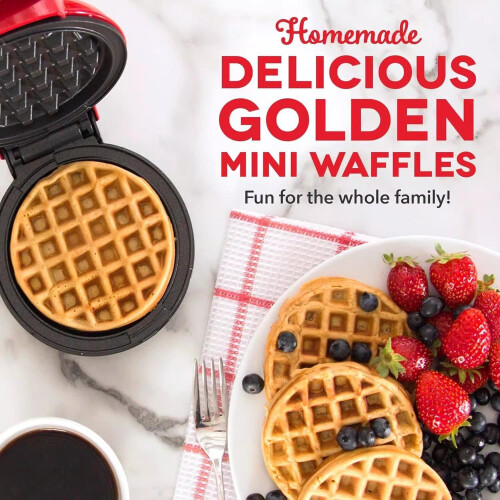 Mini Waffle Maker 220V with Indicator Light, Nonstick Surface for Pancakes, Eggs and Cookies 1