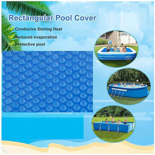Solar Pool Cover with Grommets, Rectangular Bubble Thermal Blanket for Heat Retention, 2m x 2m 2