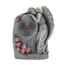 Solar Grave Decoration with Memorial Angel Statue, Weatherproof Resin Vase and Solar Powered Light
