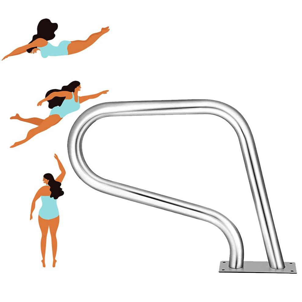Pool Handrail Stainless Steel Ergonomic Curved Grip with Base Plate for Swimming Pool Safety