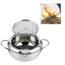 Japanese Deep Fryer with Thermometer, Stainless Steel Pot with Oil Level Indicator for Home Kitchen