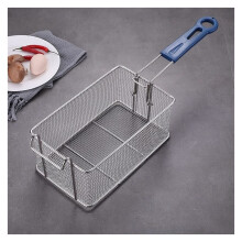 French Fries Basket Stainless Steel Rectangular Frying Basket with Long Handle and Quick Oil Drain